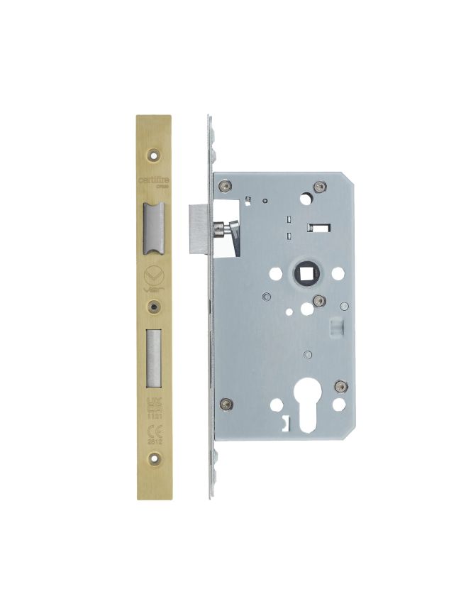Zoo Hardware Din Euro Sashlock- Backset 60mm - 2 Pc Forend - Square - PVDSB - Single Throw - Satin
