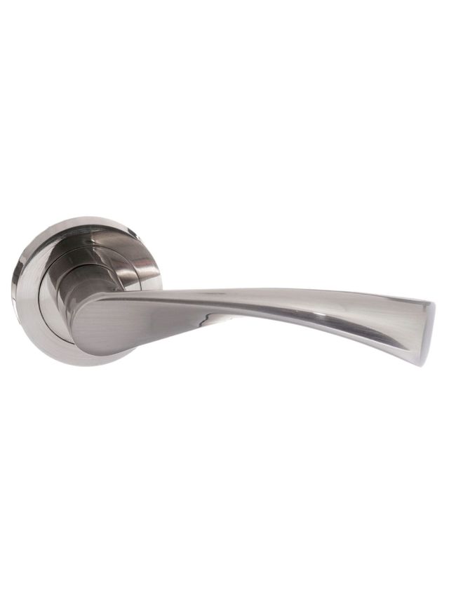 STATUS Colorado Lever Door Handle on Round Rose - Satin Nickel (Pair)