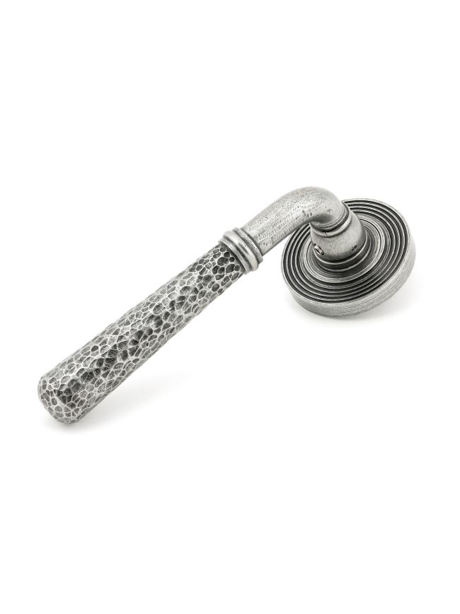Pewter Hammered Newbury Lever on Rose Set (Beehive)