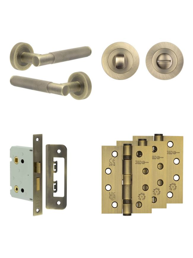 Complete Bari Door Handle Pack - Bathroom - Antique Brass - By Frelan Hardware - JE-D6A3-AB