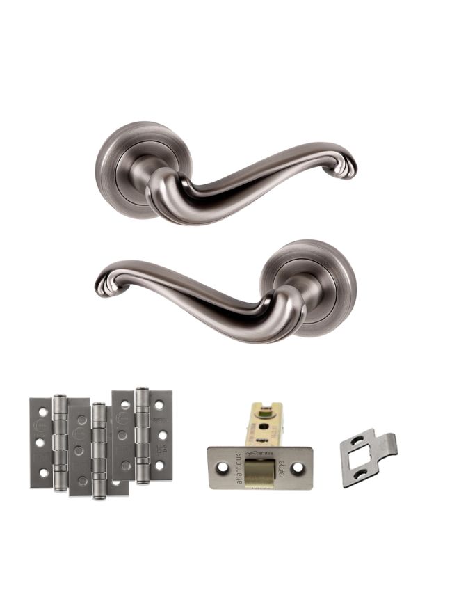 Old English Colchester Door Handle Pack (Latch Set - 2.5" CE Latch, 3" Fire Rated Hinges x3) - Matt Gun Metal