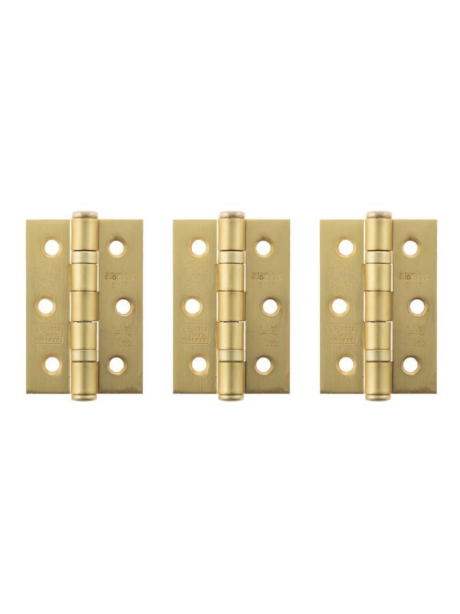 Atlantic CE Fire Rated Grade 7 Ball Bearing Hinges 3" x 2" x 2mm set of 3 - Satin Brass