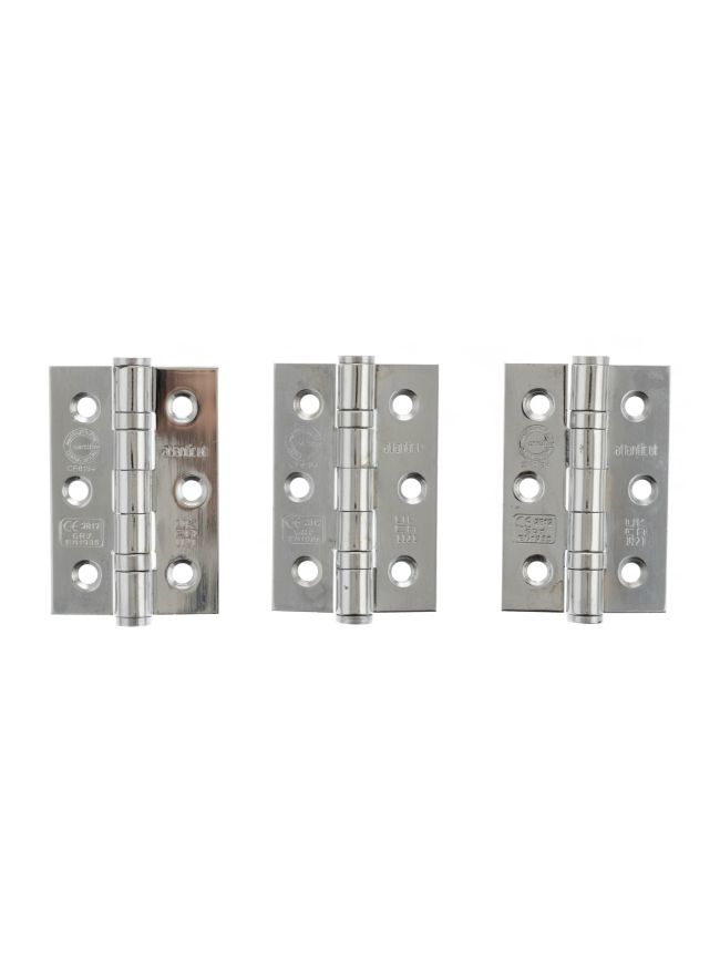 Atlantic CE Fire Rated Grade 7 Ball Bearing Hinges 3" x 2" x 2mm set of 3 - Polished Chrome