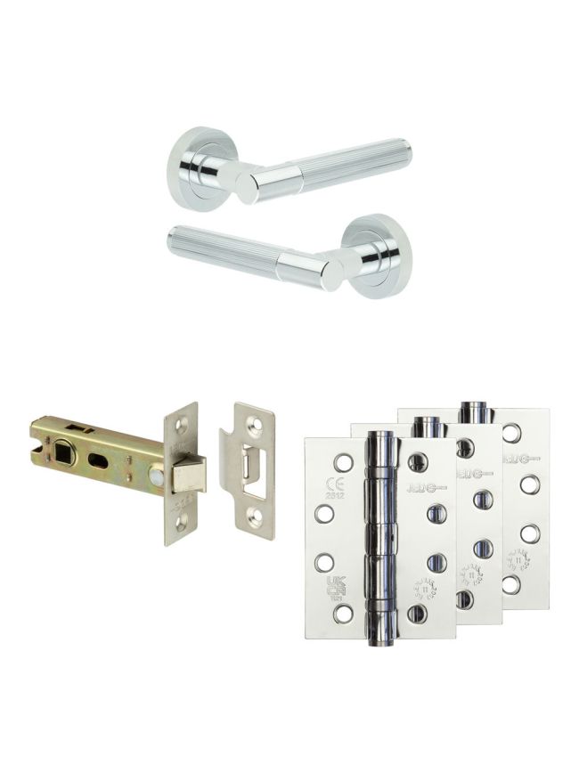 Complete Venice Door Handle Pack - Internal Doors - Polished Chrome - 76mm / 4-inch Hinges - JE-F3A-PC