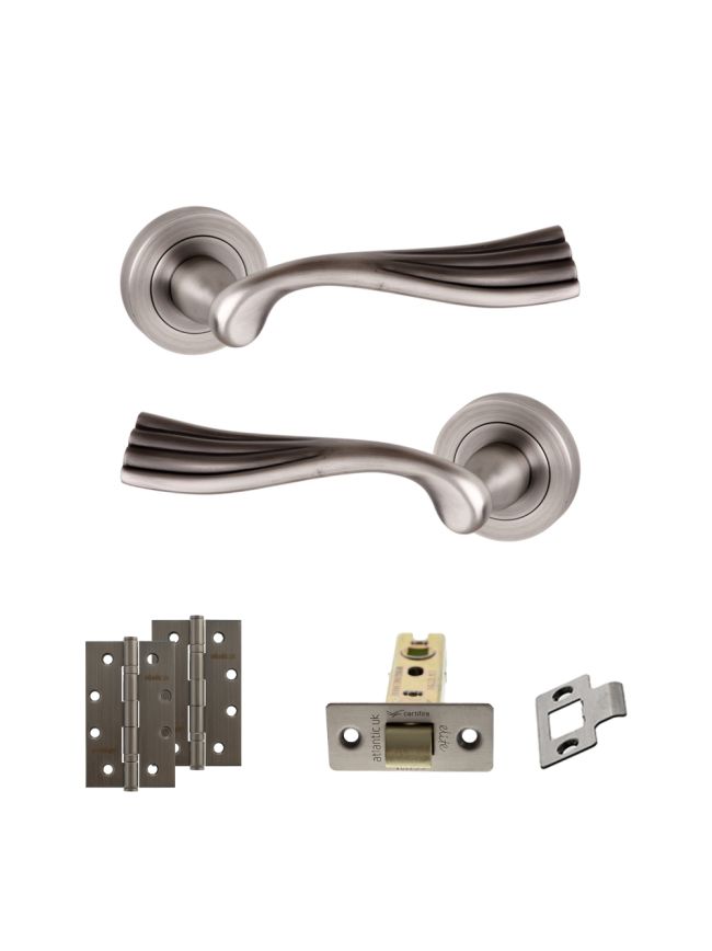 Old English Richmond Door Handle Pack (Latch Set - 3" CE Latch, 4" Slim Knuckle Hinges x2) - Matt Gun Metal