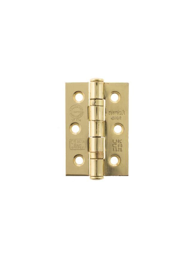 Atlantic CE Fire Rated Grade 7 Ball Bearing Hinges 3" x 2" x 2mm - Polished Brass (Pair)