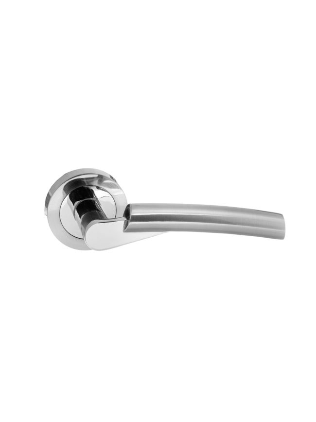 STATUS Florida Lever Door Handle on Round Rose - Satin Chrome/Polished Chrome (Pair)