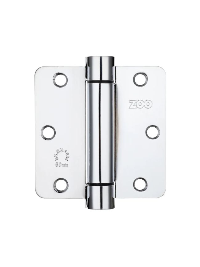 Zoo Hardware Spring Hinge Plus Slave Pack - Radius - 3.5"x3.5"x2.5 - Polished Chrome (Contains 2 Spring and 1 Unsprung Hinge)