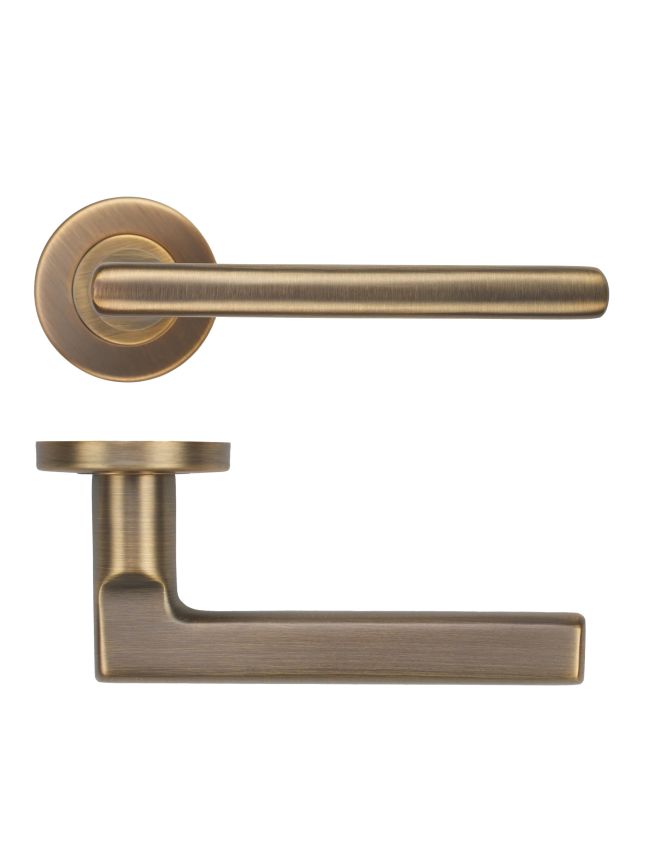 Zoo Hardware Modern Lever on Round Rose 52mm x 8mm Push-on Rose - BS EN 1906 Grade 3 - Grade 201 - Antique Brass