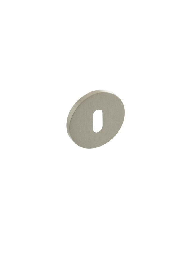 Millhouse Brass Key Escutcheons on 5mm Slimline Round Rose - Satin Nickel (Pair)