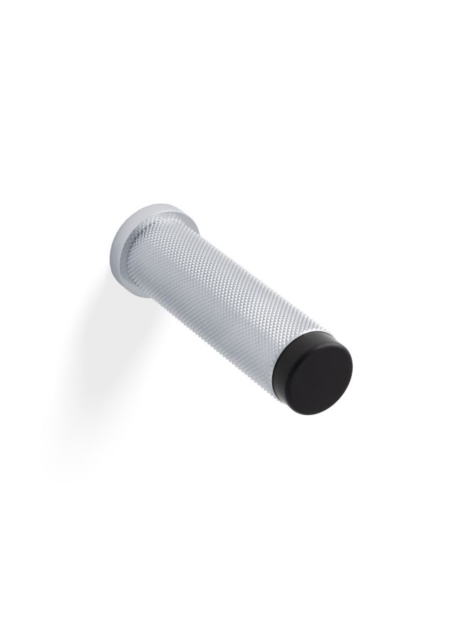Valli 76 x 20mm - Wall Mounted Knurled Doorstop on Rose - Concealed Fix - Polished Chrome PVD