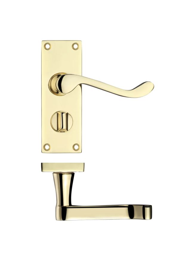Zoo Hardware Project Victorian scroll lever on privacy backplate -114mm x 40mm - Electro Brass