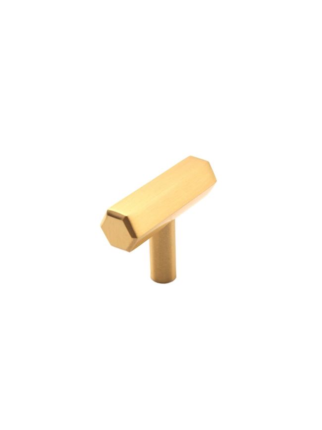 Hexagonal T bar Cupboard Pull Satin Brass