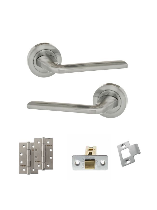 Eco Surf Door Handle Pack (Latch Set - 2.5" CE Latch, 4" Slim Knuckle Hinges x2) - Satin Chrome