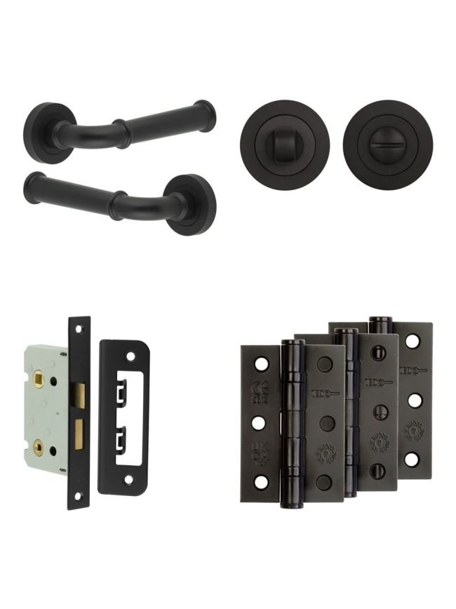 Complete Classic Door Handle Pack - Bathroom - Black - By Frelan Hardware - JE-A5B3-MB