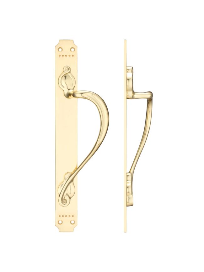 Zoo Hardware Cast Brass Pull Handle with Art Nouveau Backplate - Right Handed - 377 x 42mm