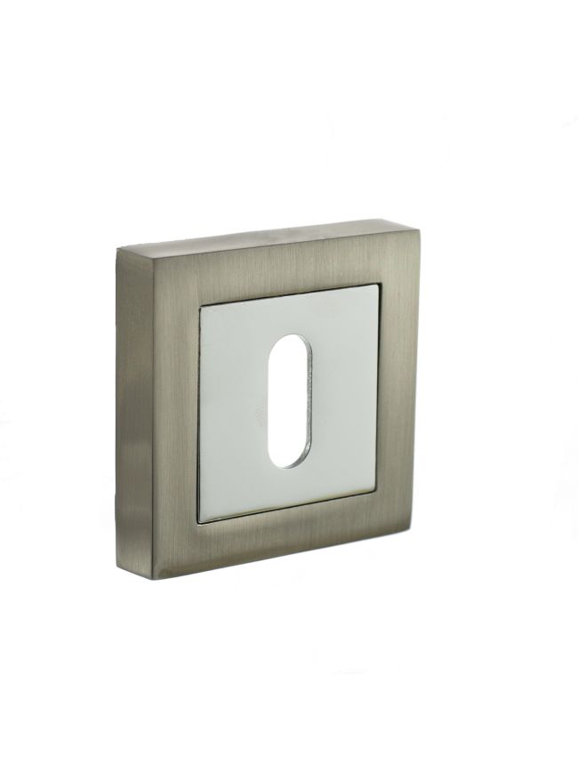 STATUS Key Escutcheons on S4 Square Rose - Satin Nickel/Polished Chrome (Pair)