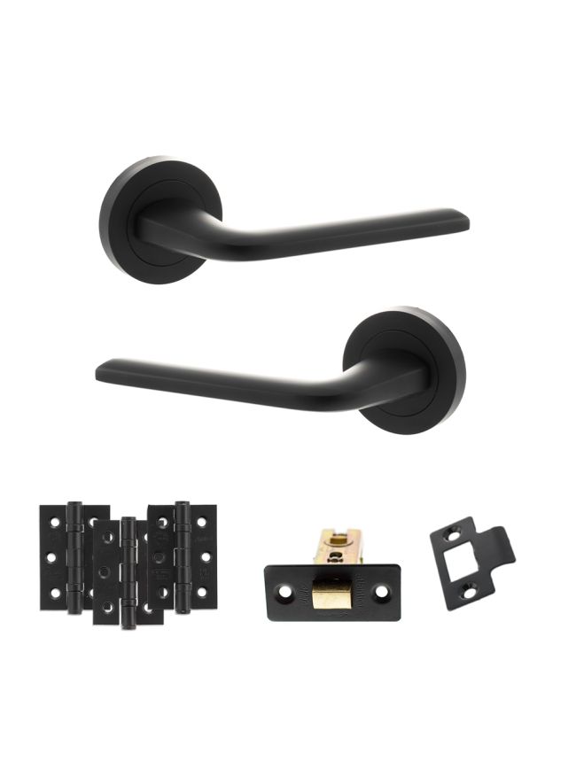 Eco Surf Door Handle Pack (Latch Set - 2.5" CE Latch, 3" Fire Rated Hinges x3) - Matt Black