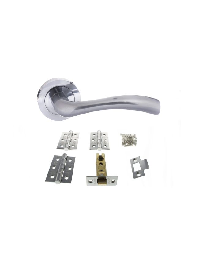 Atlantic Texas Door Pack Bundle (3" Latch + 3"x2" Hingesx3) - Satin Chrome