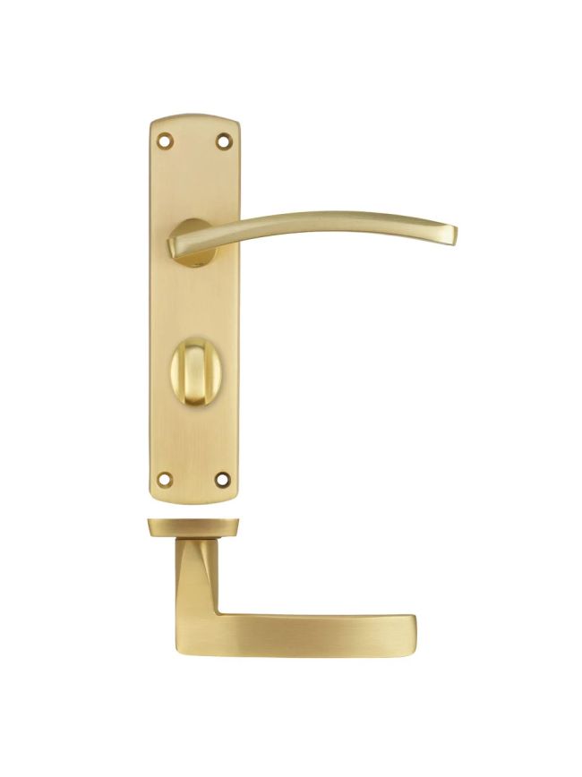 Zoo Hardware Toledo lever on bathroom backplate - Satin Brass