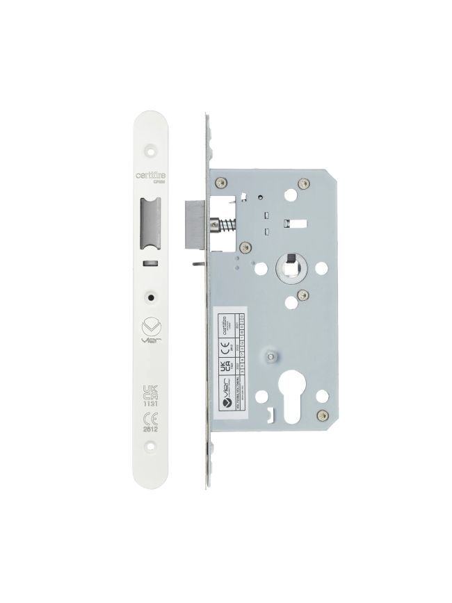Zoo Hardware 2 Piece - DIN night latch - 72mm c/c - backset 55mm - radius - White