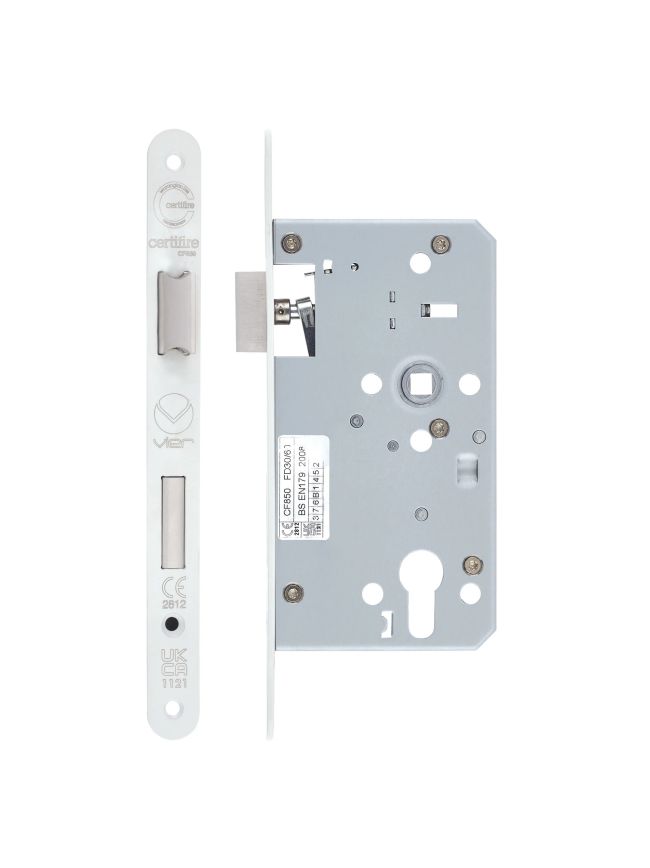 Zoo Hardware Din escape lock - 72mm c/c - backset 60mm - radius - White