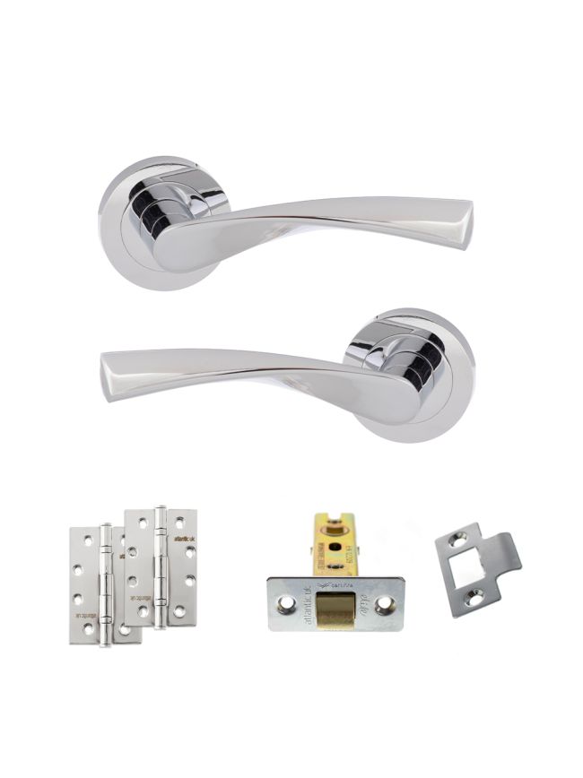 Eco Aqua Door Handle Pack (Latch Set - 2.5" CE Latch, 4" Slim Knuckle Hinges x2) - Polished Chrome