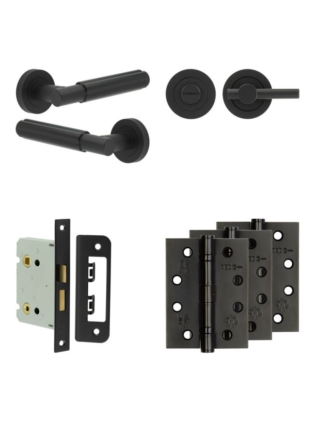 Complete Bloom Door Handle Pack - Bathroom - Black - By Frelan Hardware - JE-B6A2-MB