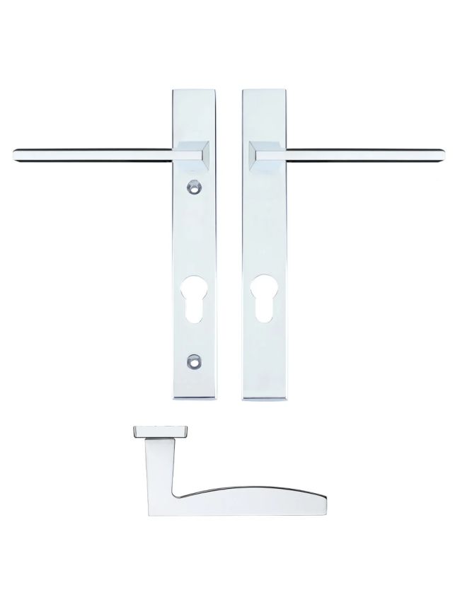 Zoo Hardware Pavo Lever Euro Lock (92mm c/c) On Narrow Backplate - 220x32mm - Polished Chrome