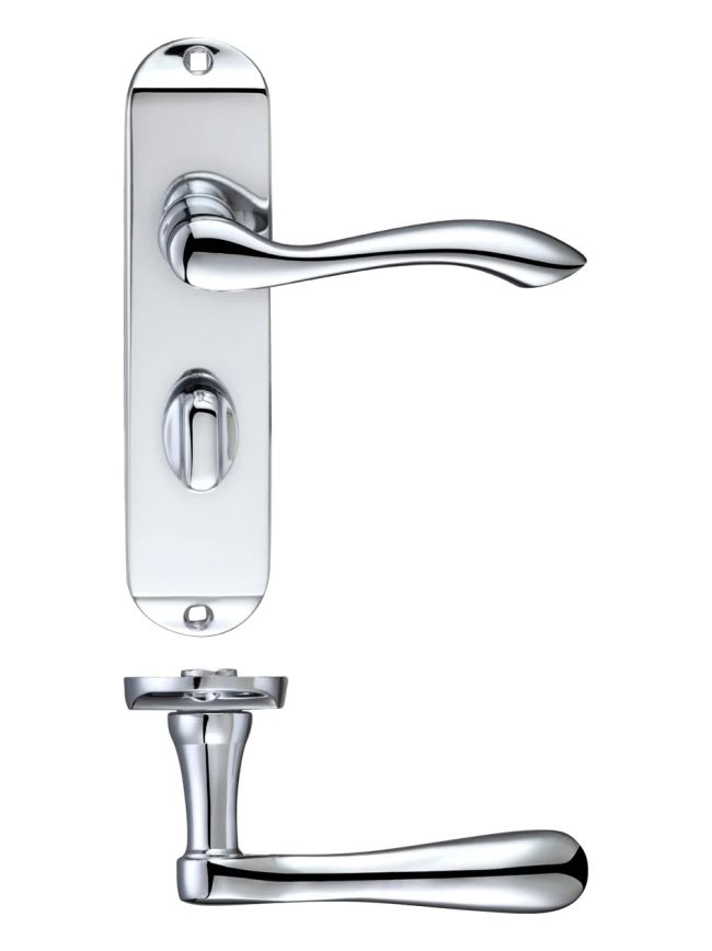 Zoo Hardware Project Arundel lever on bathroom backplate - 175mm x 42mm - Polished Chrome