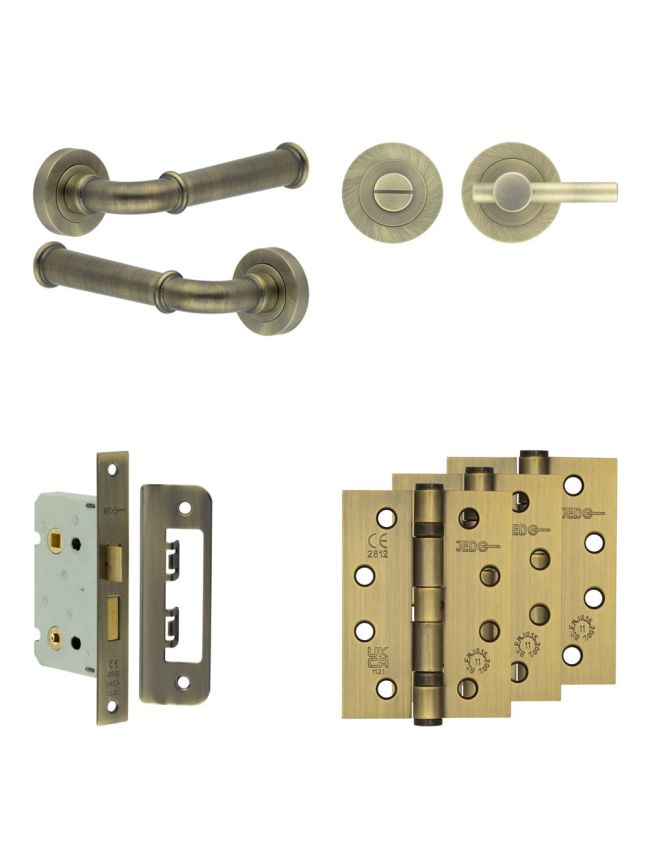 Complete Classic Door Handle Pack - Bathroom - Antique Brass - By Frelan Hardware - JE-A5A2-AB