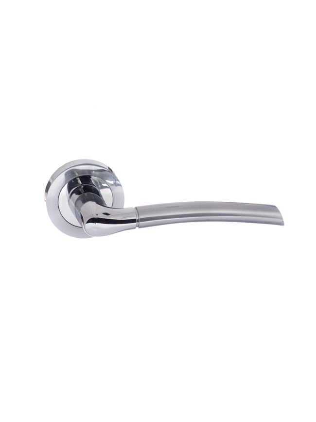 STATUS Indiana Lever Door Handle on Round Rose - Satin Chrome/Polished Chrome (Pair)