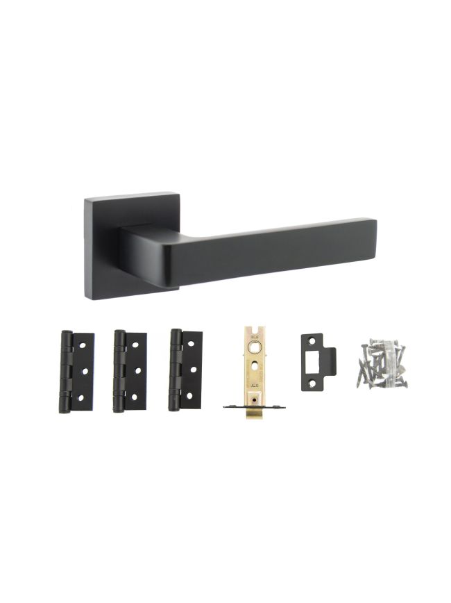 Atlantic Montana Door Pack Bundle (3" Latch + 3"x2" Hingesx3) - Matt Black