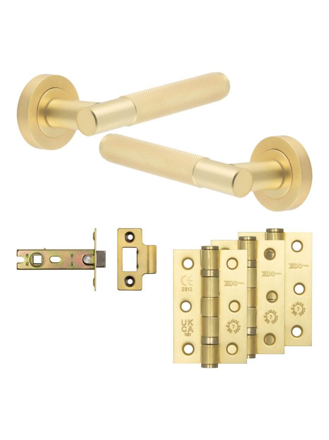 Complete Bari Door Handle Pack - Internal Doors - Satin Brass - 76mm / 3-inch Hinges - JE-D3B-SB