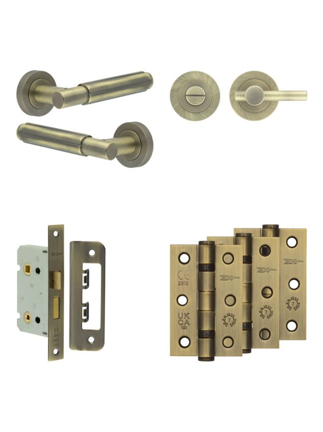 Complete Bloom Door Handle Pack - Bathroom - Antique Brass - By Frelan Hardware - JE-B5B2-AB