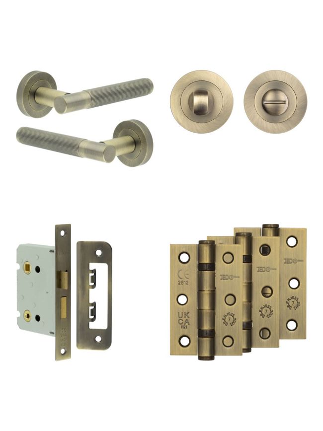 Complete Venice Door Handle Pack - Bathroom - Antique Brass - By Frelan Hardware - JE-F6B3-AB