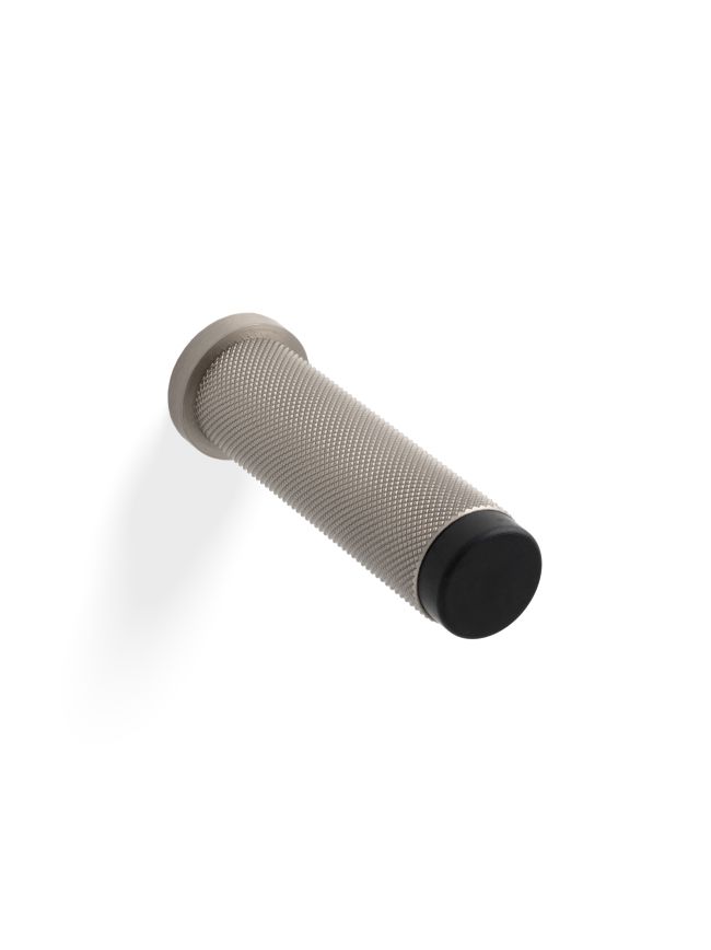 Valli 76 x 20mm - Wall Mounted Knurled Doorstop on Rose - Concealed Fix - Satin Nickel PVD