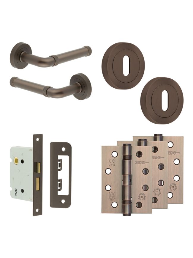 Complete Midtown Door Handle Pack - Sashlock - Dark Bronze - 76mm / 4-inch Hinges - JE-G8A8-DB