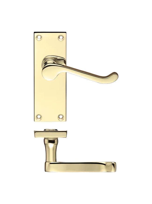 Zoo Hardware Project Victorian scroll lever on latch backplate - 114mm x 40mm - Electro Brass
