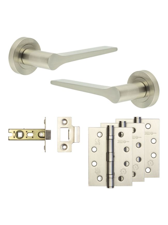 Complete Gio Door Handle Pack - Internal Doors - Satin Nickel - 64mm / 4-inch Hinges - JE-E1A-SN