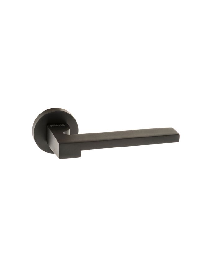 Forme Ginevra Lever Door Handle on Minimal Round Rose - Matt Black (Pair)