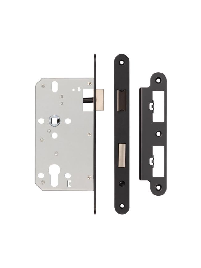 72mm Black Din Euro Sashlock Radiused 60mm Backset - By Frelan Hardware - JL-DS60RMB