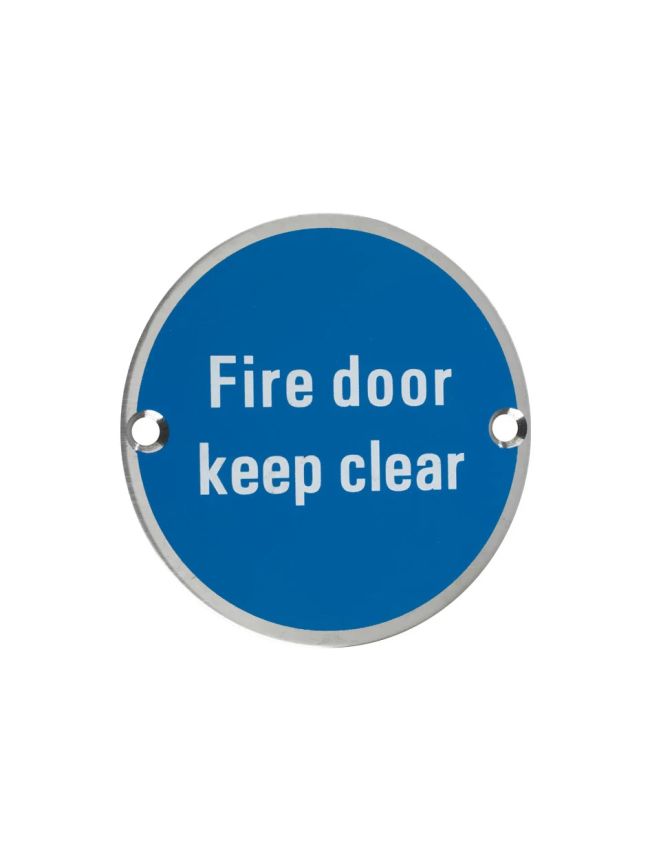 Zoo Hardware Fire Door Keep Clear - 76mm dia - Satin Stainless