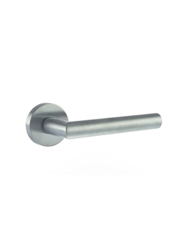 Forme Elle Lever Door Handle on Minimal Round Rose - Satin Chrome (Pair)