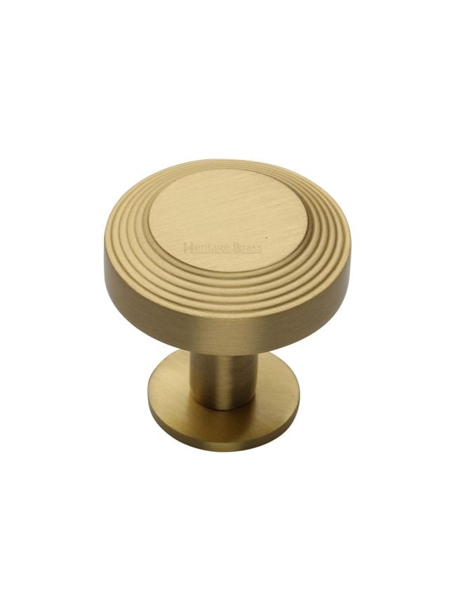 Heritage Brass Cabinet Knob Ridge Design with Rose 32mm Satin Brass finishUK Registered Design Number 6194410