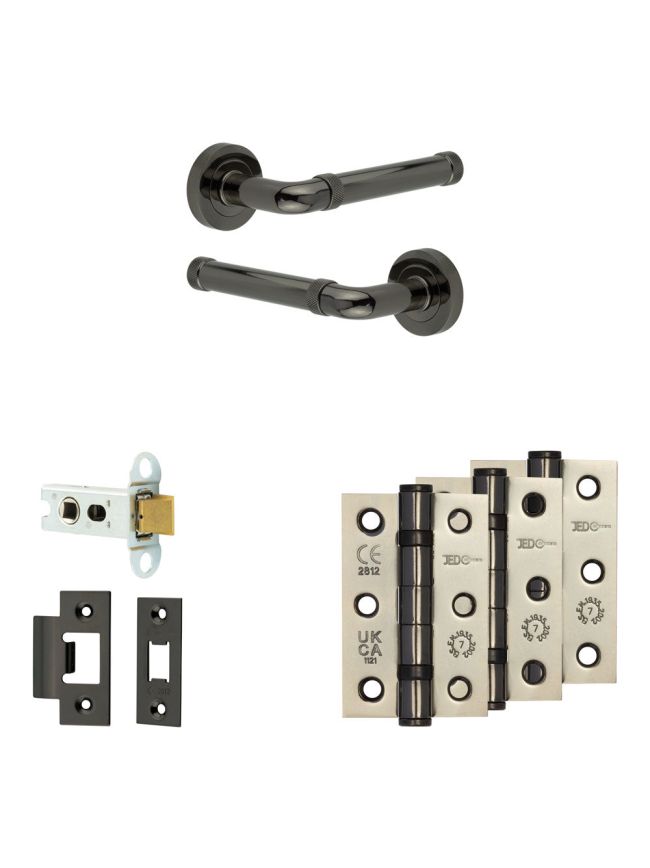 Complete Midtown Door Handle Pack - Heavy Duty Latch - Black Nickel - 64mm / 3-inch Hinges - JE-G20B-BN