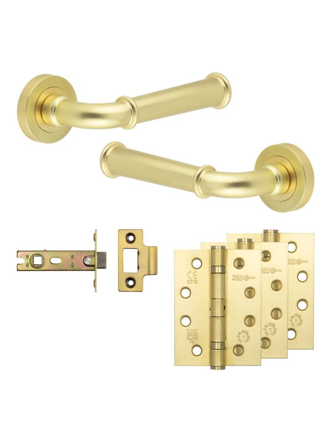 Complete Classic Door Handle Pack - Internal Doors - Satin Brass - 76mm / 4-inch Hinges - JE-A3A-SB