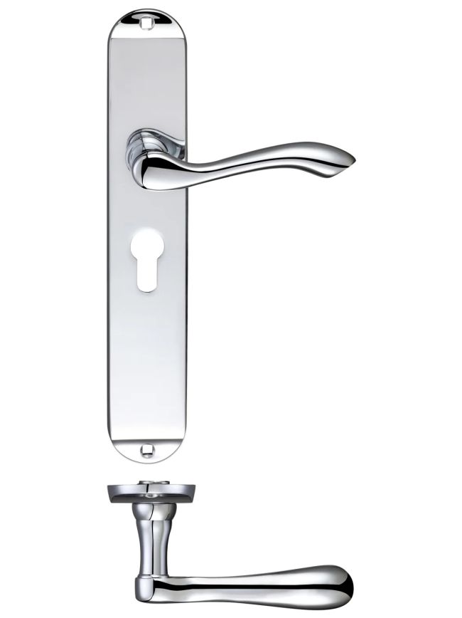 Zoo Hardware Arundel Lever Euro Lock (47.5mm c/c) Furniture - Long Plate 245 x 42mm - Polished Chrome