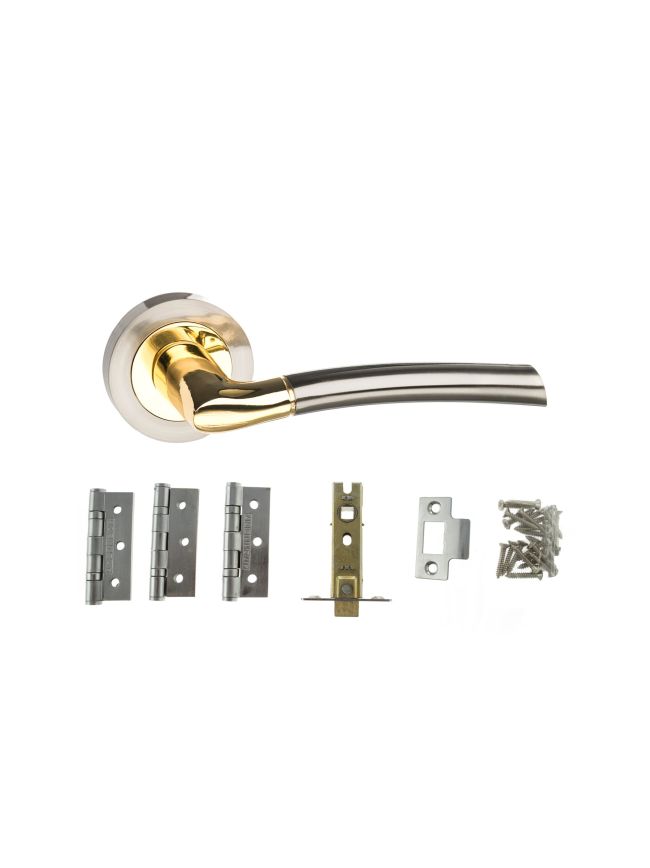 Atlantic Indiana Door Pack Bundle (2.5" Latch, 3"x2" Hingesx3) - Satin Nickel/Polished Brass