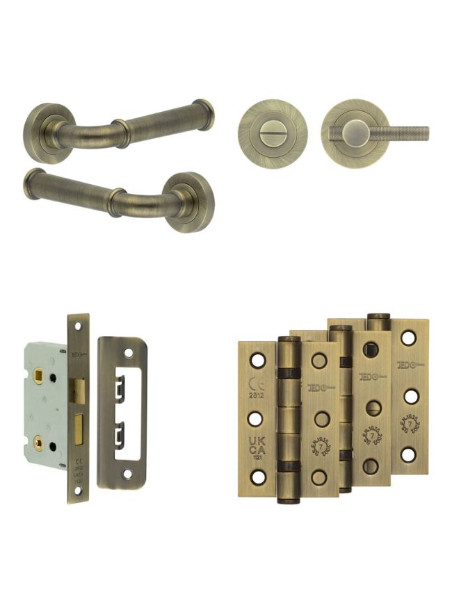 Complete Classic Door Handle Pack - Bathroom - Antique Brass - By Frelan Hardware - JE-A5B1-AB
